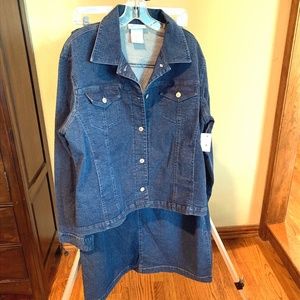Seasons   denim elastic waist, slit back skirt and